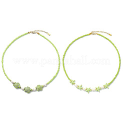 2Pcs 2 Styles Ocean Turtle Starfish Synthetic Turquoise & Natural Pearl & Glass Seed Beaded Necklaces&nbsp;NJEW-JN06130-03