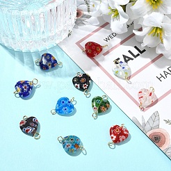 45Pcs 9 Styles Heart Handmade Millefiori Lampwork Connector Charms&nbsp;PALLOY-YW00124