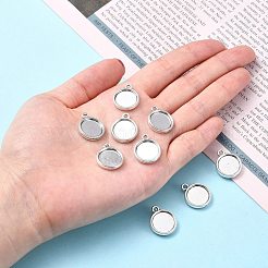 Tibetan Style Antique Silver Alloy Flat Round Pendant Cabochon Settings&nbsp;X-TIBEP-M022-32AS