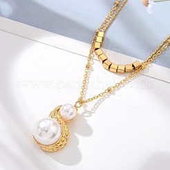 304 Stainless Steel Double Layer Necklaces&nbsp;NJEW-Z061-02G
