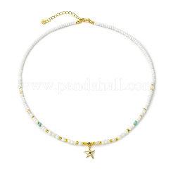Ocean Brass Pave Clear Cubic Zirconia Sea Animals Pendant Natural Shell and Glass Seed Beaded Necklaces for Women&nbsp;NJEW-JN06345