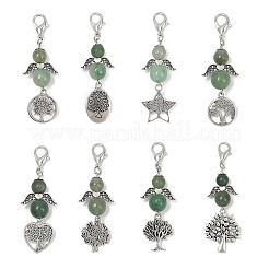 Angel Natural Green Aventurine Beads & Alloy Tree Pendant Decorations&nbsp;HJEW-JM03075