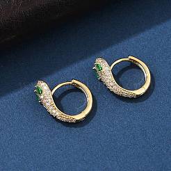 Brass Cubic Zirconia Hoop Earrings&nbsp;EJEW-D301-05G-02
