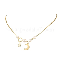Brass Moon Star Pendant Cable Chains Necklaces for Women&nbsp;NJEW-JN06520