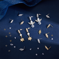8 Pairs 2 Color Flower Shape Brass Cubic Zirconia Stud Earring Findings&nbsp;KK-CN0003-21