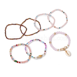 Bohemian Resin & Alloy & Glass Beads & Shell & Plastic Pearls Beaded Stretch Bracelets&nbsp;BJEW-Z169-01F