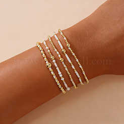 5Pcs 5 Styles Bohemian Style Glass Seed Bead & Brass Beads Stretch Bracelets Set for Women&nbsp;XX3462-1