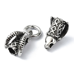 Tibetan Style 304 Stainless Steel Spring Gate Rings&nbsp;FIND-Z046-03AS-02