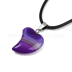 Dyed Natural Banded Agate Heart Pendant Necklaces&nbsp;NJEW-G166-01B