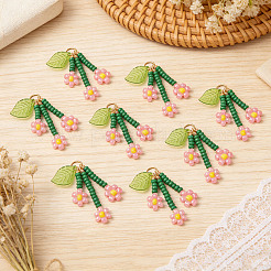 10Pcs Glass Seed Beaded Flower Pendants&nbsp;PALLOY-SZ00069