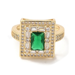 Square Brass Micro Pave Cubic Zirconia Open Cuff Rings for Women&nbsp;RJEW-U008-42G