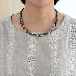 Bohemian Natural Mixed Stone & Glass Seed Beads Double-Layer Beaded French Necklaces for Women&nbsp;FS-WGCD50A-01