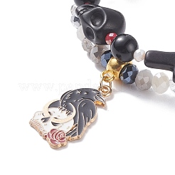 2Pcs 2 Style Halloween Alloy Enamel Charm Bracelets Set with Skull Cross&nbsp;BJEW-JB08006