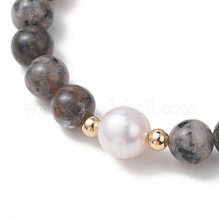 Natural Syenite & Cultured Freshwater Pearl Round Beaded Stretch Bracelets for Women&nbsp;BJEW-JB13321-01