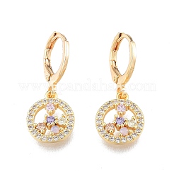 Colorful Cubic Zirconia Flower Dangle Leverback Earrings&nbsp;EJEW-N012-84