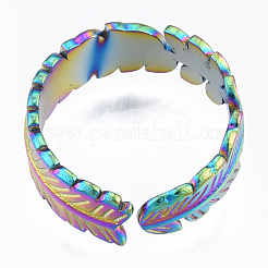 Ion Plating(IP) 304 Stainless Steel Leaf Cuff Rings&nbsp;RJEW-N038-126M