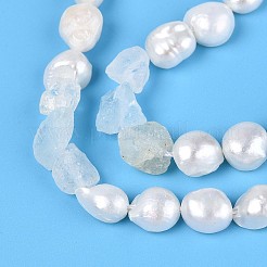 Natural Topaz Nuggets & Natural Cultured Freshwater Pearl Beads Strands&nbsp;PEAR-N023-01A-19