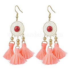 Flat Round 304 Stainless Steel Polycotton Tassel Chandelier Earrings&nbsp;EJEW-JE06452-01