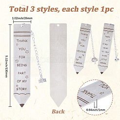 3Pcs 3 Styles Stainless Steel Bookmarks&nbsp;AJEW-SP0004-34