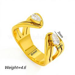 304 Stainless Steel & Cubic Zirconia Cuff Open Rings&nbsp;WGA6291-01