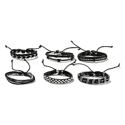 6Pcs 6 Style Adjustable Braided Imitation Leather Cord Bracelet Set with Waxed Cord for Men&nbsp;BJEW-F458-06