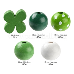 160Pcs 5 Style Irish Theme Painted Natural Wood Beads&nbsp;X1-WOOD-LS0001-48