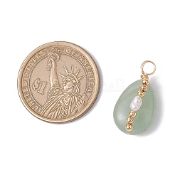 Copper Wire Wrapped Natural Green Aventurine & Natural Cultured Freshwater Pearl Beads Pendants&nbsp;PALLOY-JF03645-02