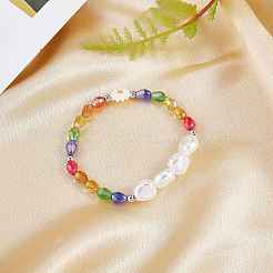 3Pcs Natural Shell & Plastic Pearl Flower & Glass Beaded Necklaces and Stretch Bracelet Set&nbsp;SJEW-SW00010-05