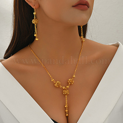 Brass Hollow Flower Tassel Beads Necklace & Earring Sets for Women&nbsp;BX6543