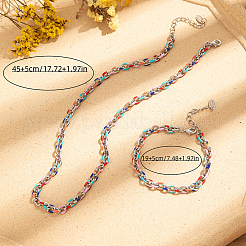 201 Stainless Steel Enamel Cable Chain Bracelets & Necklaces Sets for Women&nbsp;PT7078