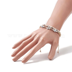 2Pcs 2 Style Synthetic Turquoise(Dyed) & Natural White Jade Braided Bead Bracelets Set&nbsp;BJEW-JB09255