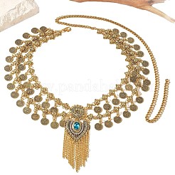 Ethnic Style Alloy Sapphire Rhinestone Heart Coin Tassel Double Layer Waist Belly Chains for Women&nbsp;FS-WG95DA8-01