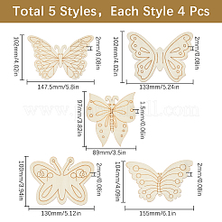 20Pcs 5 Styles Unfinished Wood Cutout&nbsp;AJEW-SC0003-41