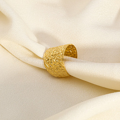 Adjustable 304 Stainless Steel Textured Wide Cuff Rings with Folded Wrinkles for Women&nbsp;GM6773