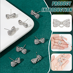 4 Pairs Rack Plating Brass Micro Pave Cubic Zirconia Bowkont Earring Findings&nbsp;KK-BC0013-71P