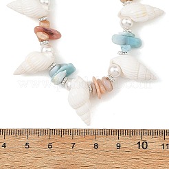 Boho Natural Shell & Larimar & Dyed Morganite Chip Beaded Necklaces for Women&nbsp;NJEW-JN06698