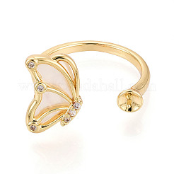 Butterfly Brass Micro Pave Clear Cubic Zirconia & Shell Cuff Rings Setting&nbsp;KK-T079-44G
