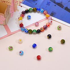 Millefiori Glass Round-Single Flower Bead Strands&nbsp;LAMP-CJ0001-15
