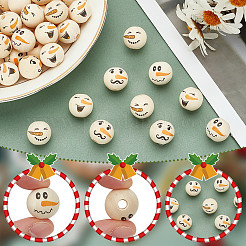 80Pcs 4 Styles Snowman Theme Printed Wood European Beads&nbsp;WOOD-PH0003-04B