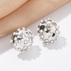 Half Round Brass & ABS Imitation Pearl Stud Earrings&nbsp;EJEW-M077-07P