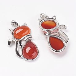 Natural Carnelian/Red Agate Kitten Pendants&nbsp;G-G713-B01