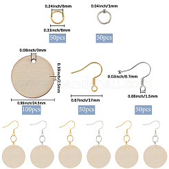 DIY Flat Round Wooden Dangle Earring Making Findings Kits&nbsp;DIY-SP0004-99