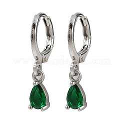 Brass Micro Pave Cubic Zirconia Teardrop Hoop Earrings&nbsp;EJEW-K309-18P-02