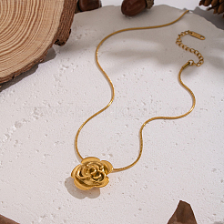 Minimalist 304 Stainless Steel Rose Flower Pendant Round Snake Chain Necklaces for Women&nbsp;KV0581
