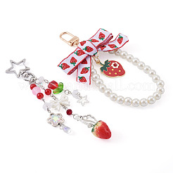 2Pc Strawberry Imitation Pearl and Acrylic Pendant Decorations&nbsp;HJEW-TA0001-38