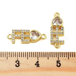 Rack Plating Brass Pave Clear Cubic Zirconia FE Heart Links Connector Charms&nbsp;KK-S379-24G