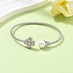 Heart Clover Brass Micro Pave Cubic Zirconia Cuff Bangles & Rings Sets for Women&nbsp;SJEW-R002-02P-02