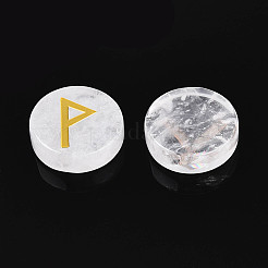 Brass Elder Futhark Alphabet Engraved Symbol Flat Round Natural Quartz Crystal Rune Stones&nbsp;G-I373-01B