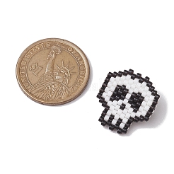Halloween Skull Glass Seed Beads Brooch&nbsp;JEWB-BR00166
