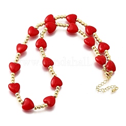 Brass & ABS Imitation Pearl Heart and Round Beaded Necklaces for Women&nbsp;NJEW-D314-11A-G